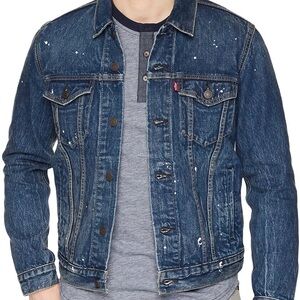 Levi's Men's Large Trucker Jacket Denim Jean Paint Splatter 723340297